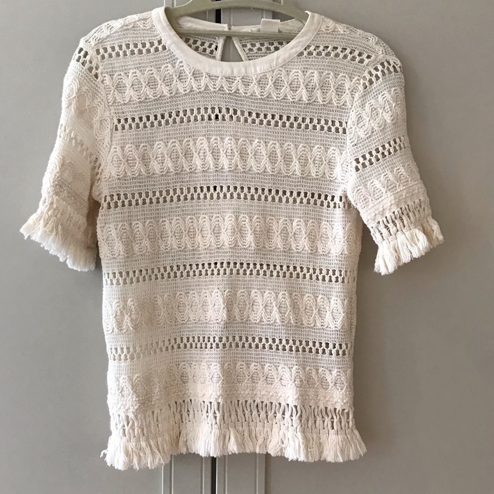 Detailed boho white short sleeve top